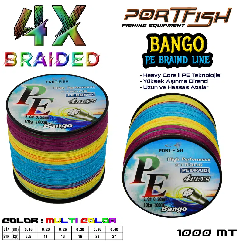 Portfish Bango 4 Kat İp Misina 1000 mt Ebruli
