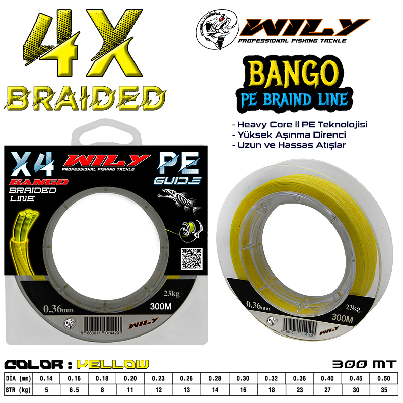 Wily Bango 4 Kat İp Misina 300 mt Sarı
