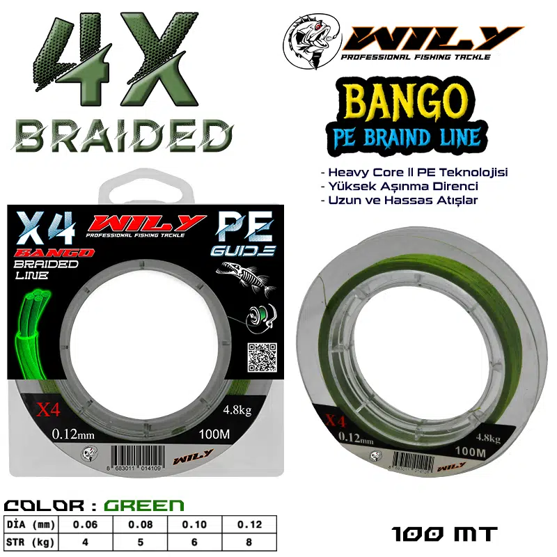 Wily Elite 4 Kat İp Misina Yeşil 100 Mt Paket