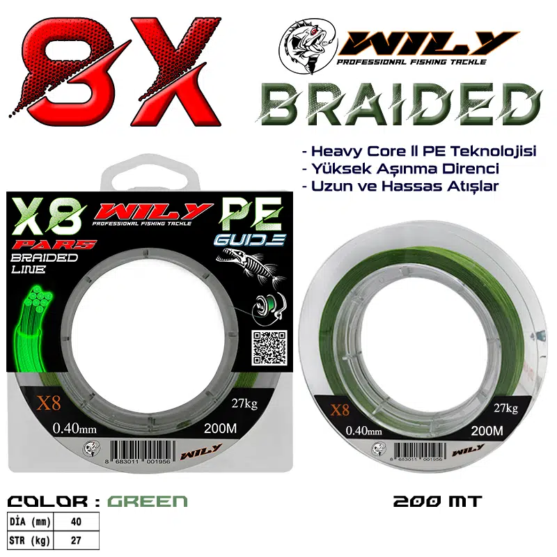 Wily Pars 8 Kat İp Misina 200 mt Yeşil